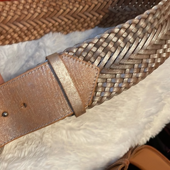 A|X ARMANI EXCHANGE Silver Leather Braided Belt Medium - Picture 2 of 8